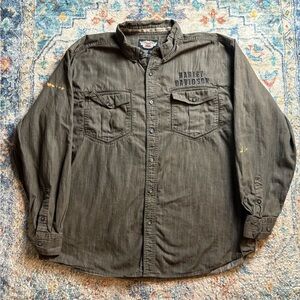 Vintage Harley Davidson Spellout Logo Button-up Shirt Size XL